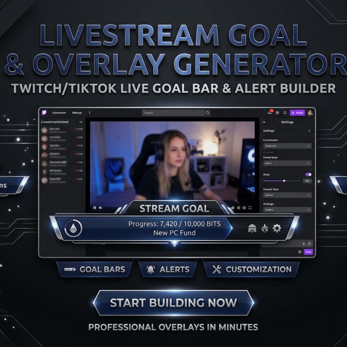 Livestream Goal & Overlay Generator donation goal bar and alert overlay builder