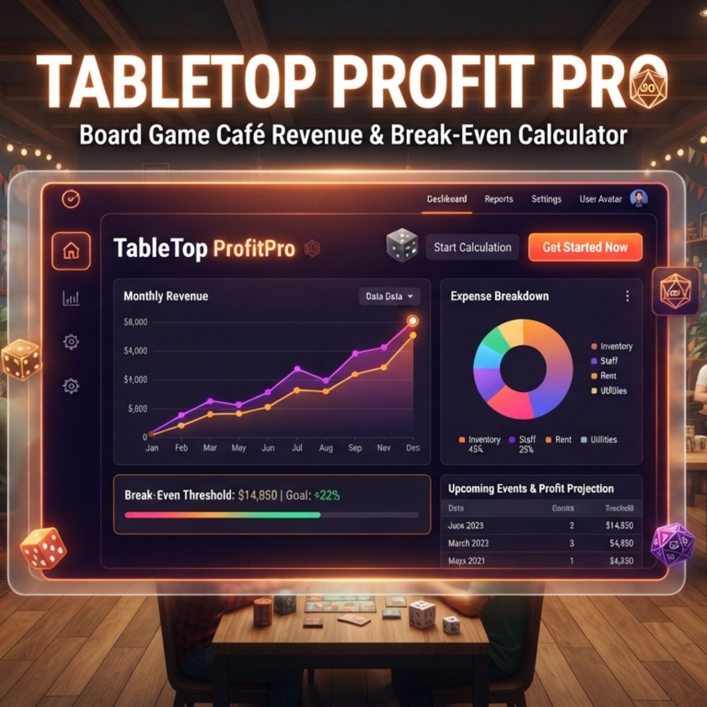 TableTop Profit Pro — Board Game Café Revenue & Break-Even Calculator